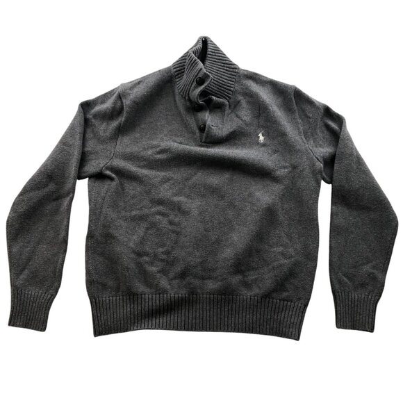 Polo Ralph Lauren Mens Sweater Medium Pullover Mock Neck Cotton Gray Knit Cozy - Picture 1 of 12